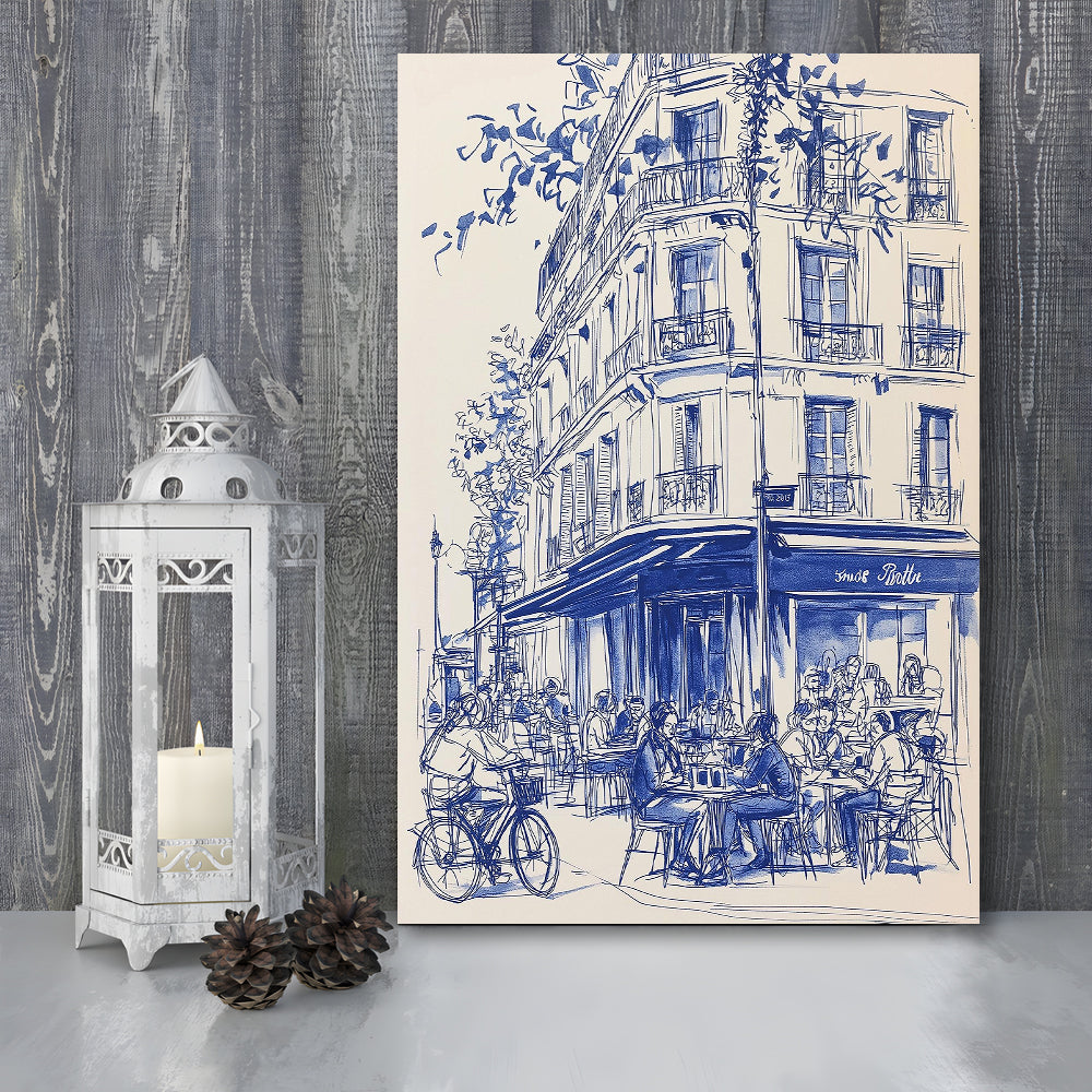 French Cafe Watercolor, Paris Cityscape Watercolor Art Print, French Kitchen Prints, Travel Sketch, Canvas Print, Canvas Decor