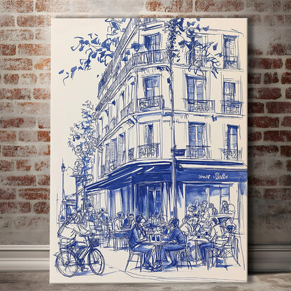 French Cafe Watercolor, Paris Cityscape Watercolor Art Print, French Kitchen Prints, Travel Sketch, Canvas Print, Canvas Decor