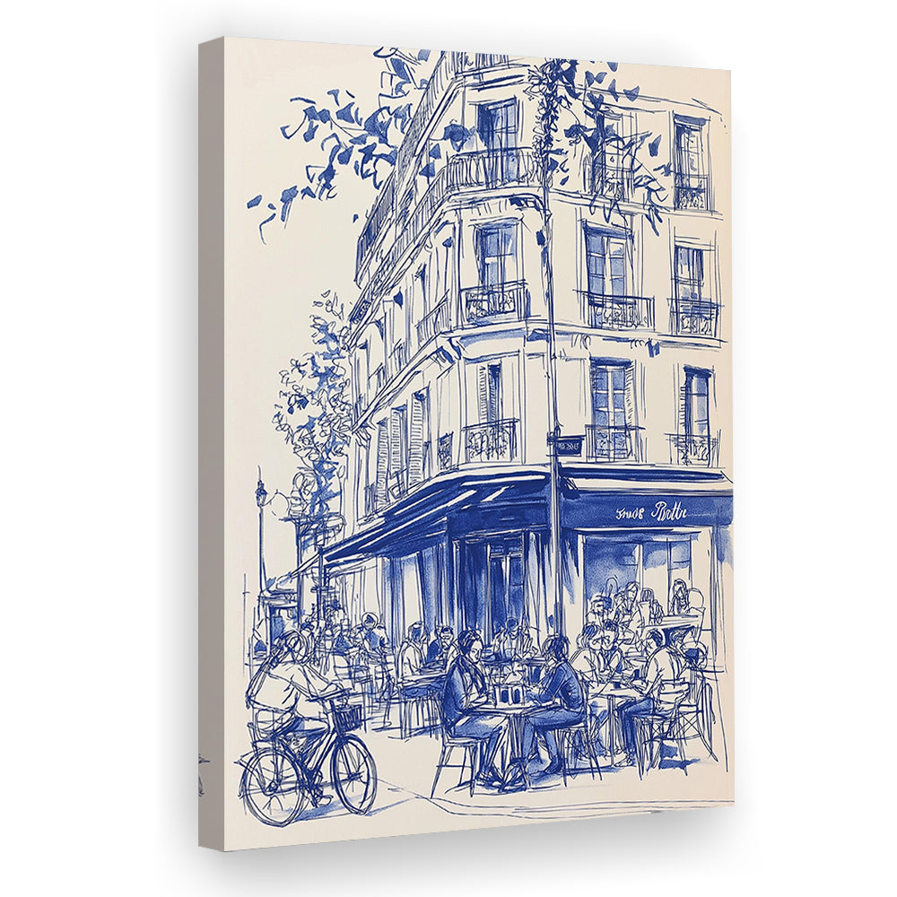 French Cafe Watercolor, Paris Cityscape Watercolor Art Print, French Kitchen Prints, Travel Sketch, Canvas Print, Canvas Decor