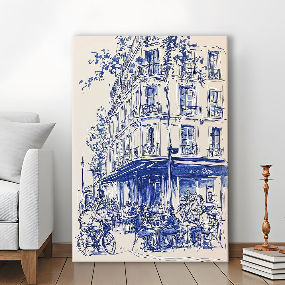 French Cafe Watercolor, Paris Cityscape Watercolor Art Print, French Kitchen Prints, Travel Sketch, Canvas Print, Canvas Decor