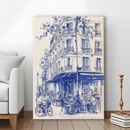 French Cafe Watercolor, Paris Cityscape Watercolor Art Print, French Kitchen Prints, Travel Sketch, Canvas Print, Canvas Decor