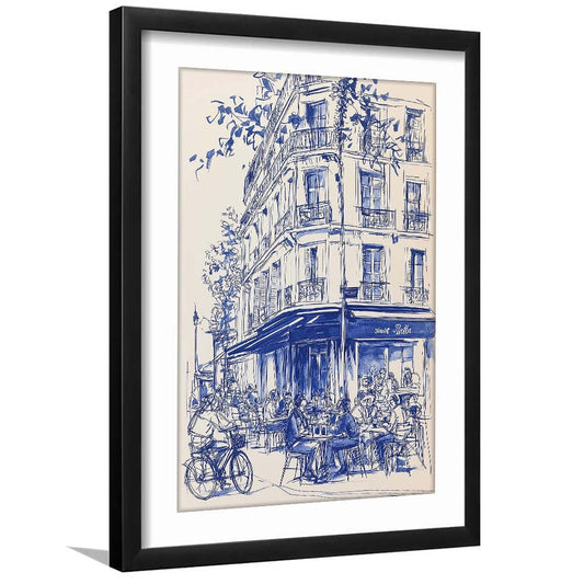 French Cafe Watercolor, Paris Cityscape Watercolor Art Print, French Kitchen Prints, Framed Art Print, White Border