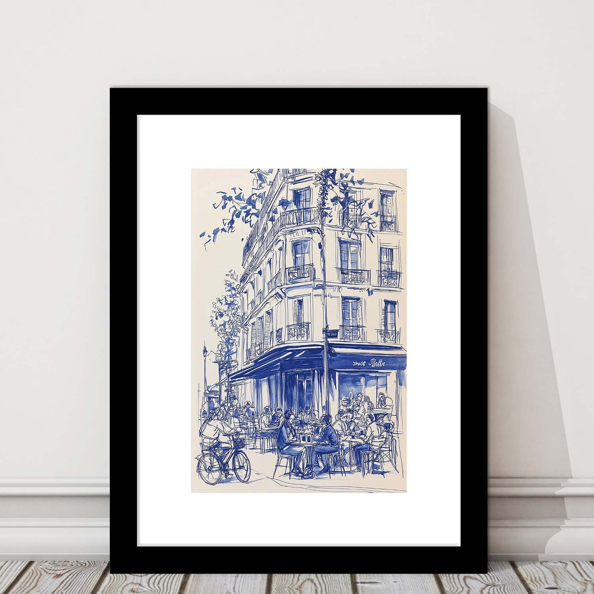 French Cafe Watercolor, Paris Cityscape Watercolor Art Print, French Kitchen Prints, Framed Art Print, White Border