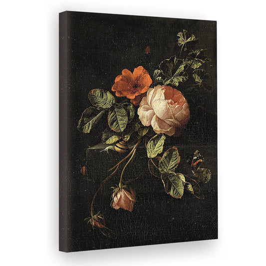 French Country Botanical Print Print Roses Still Life Moody Canvas Print Wall Art, Vintage Floral Print Farmhouse Decor