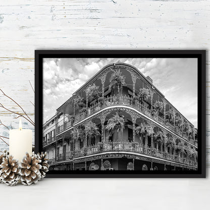 French Quarter New Orleans Los Angeles, Black and White, Vintage Wall Art, Floating Framed Canvas Print