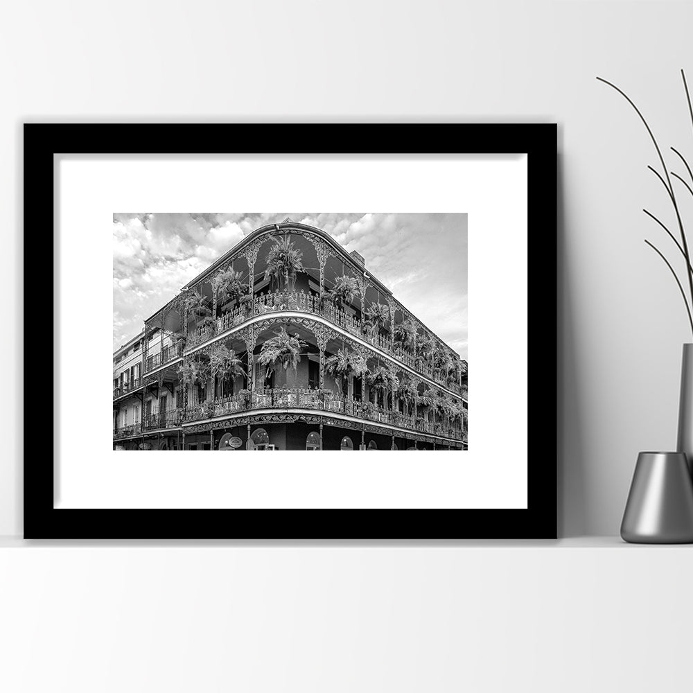French Quarter New Orleans Los Angeles, Black and White, Vintage Wall Art, Framed Art Print White Border Wall Decor