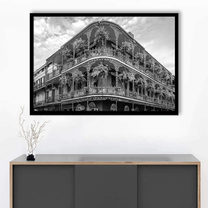 French Quarter New Orleans Los Angeles, Black and White, Vintage Wall Art, Framed Art Print Wall Decor