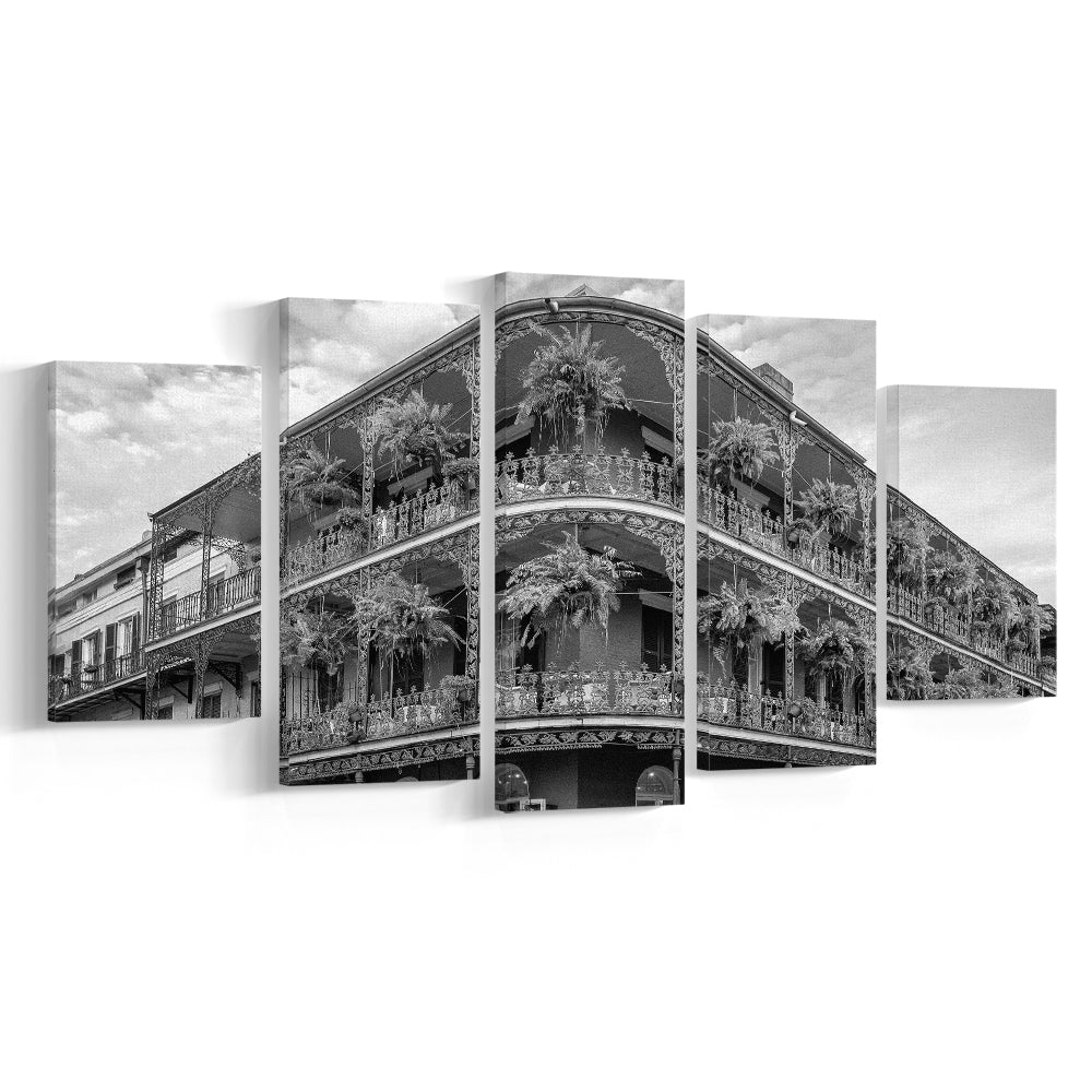 French Quarter New Orleans Los Angeles, Black and White, Vintage Wall Art, Mixed 5 Pieces Canvas Print