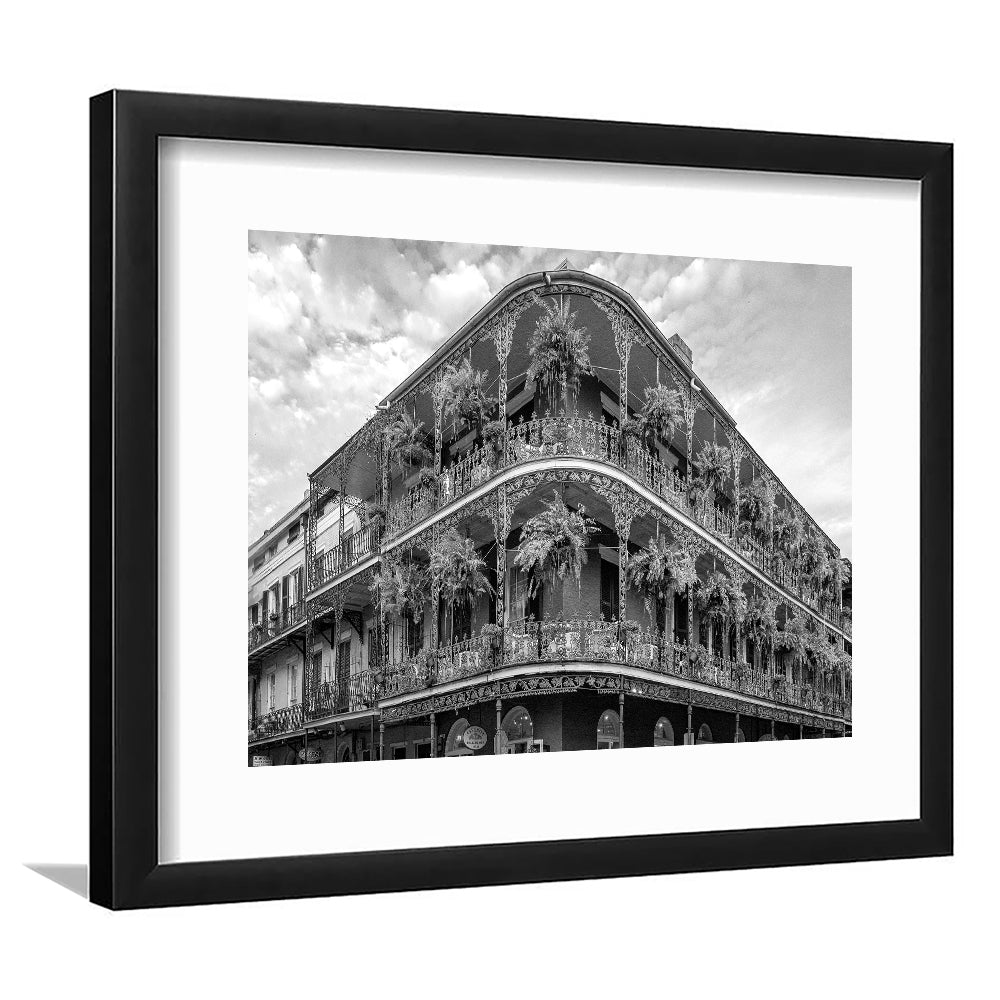 French Quarter New Orleans Los Angeles, Black and White, Vintage Wall Art, Framed Art Print White Border Wall Decor