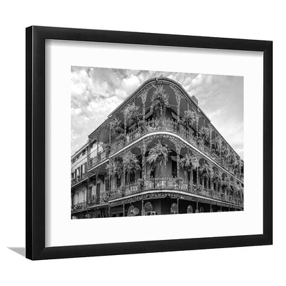 French Quarter New Orleans Los Angeles, Black and White, Vintage Wall Art, Framed Art Print White Border Wall Decor