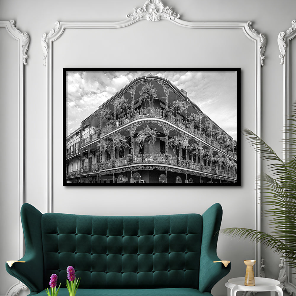 French Quarter New Orleans Los Angeles, Black and White, Vintage Wall Art, Framed Art Print Wall Decor