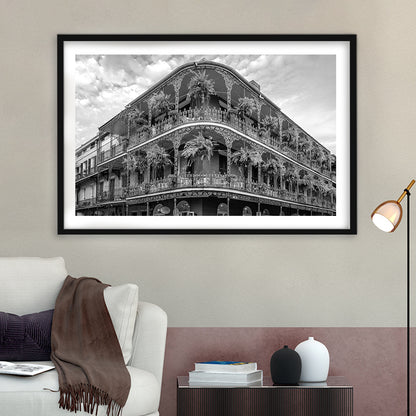 French Quarter New Orleans Los Angeles, Black and White, Vintage Wall Art, Framed Art Print White Border Wall Decor