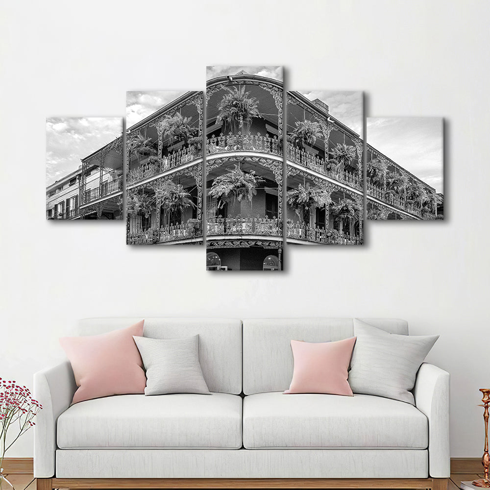 French Quarter New Orleans Los Angeles, Black and White, Vintage Wall Art, Mixed 5 Pieces Canvas Print