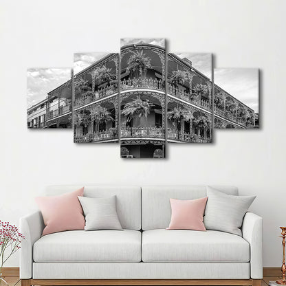 French Quarter New Orleans Los Angeles, Black and White, Vintage Wall Art, Mixed 5 Pieces Canvas Print