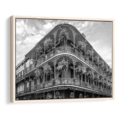 French Quarter New Orleans Los Angeles, Black and White, Vintage Wall Art, Floating Framed Canvas Print
