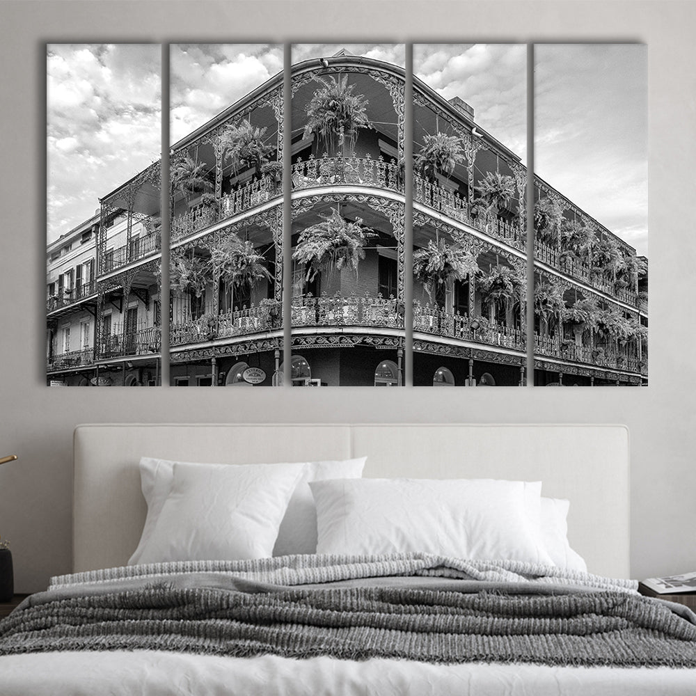 French Quarter New Orleans Los Angeles, Black and White, Vintage Wall Art, 5 Pieces Large Canvas Print