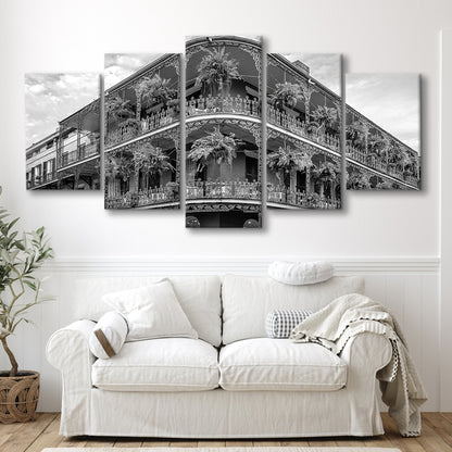 French Quarter New Orleans Los Angeles, Black and White, Vintage Wall Art, Mixed 5 Pieces Canvas Print