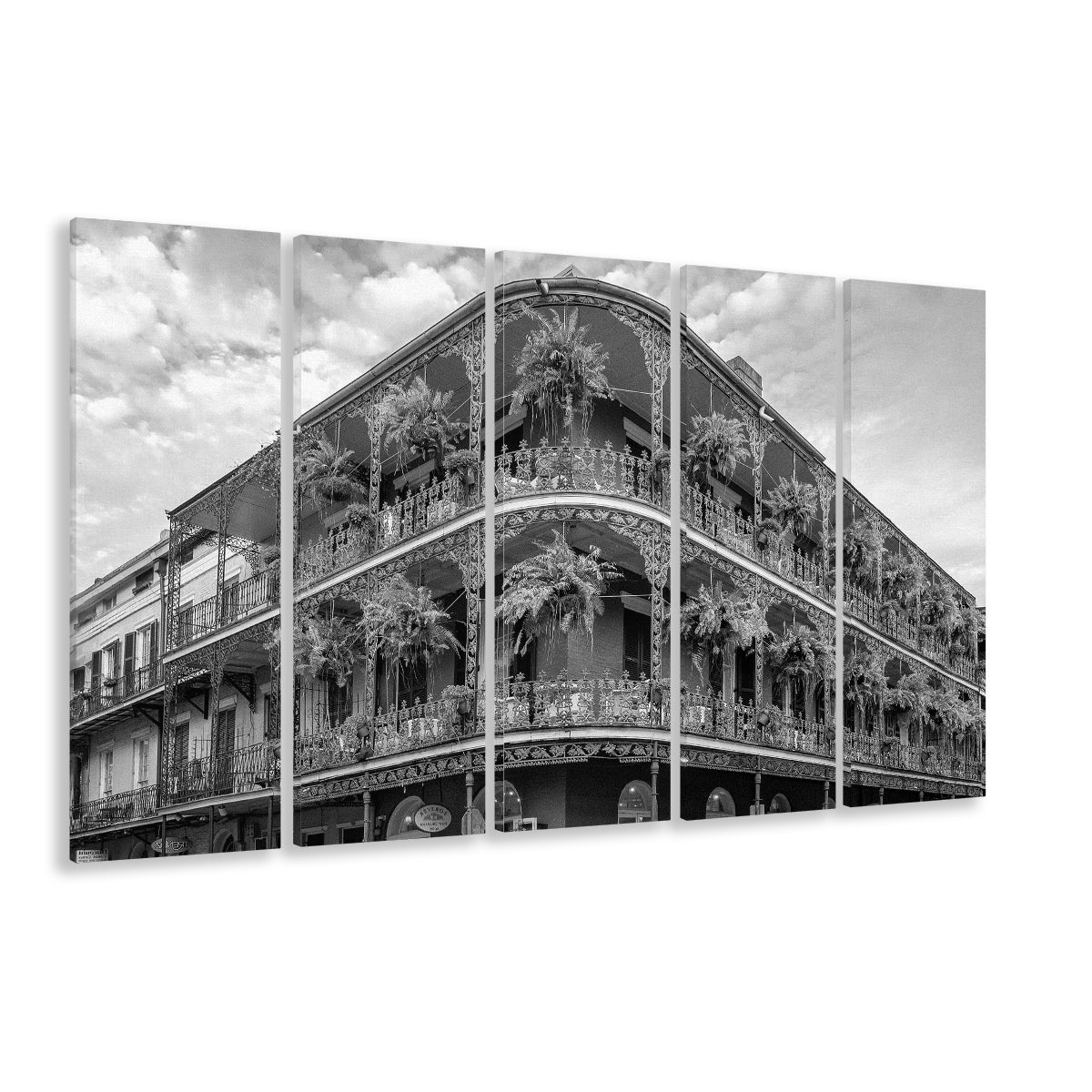 French Quarter New Orleans Los Angeles, Black and White, Vintage Wall Art, 5 Pieces Large Canvas Print