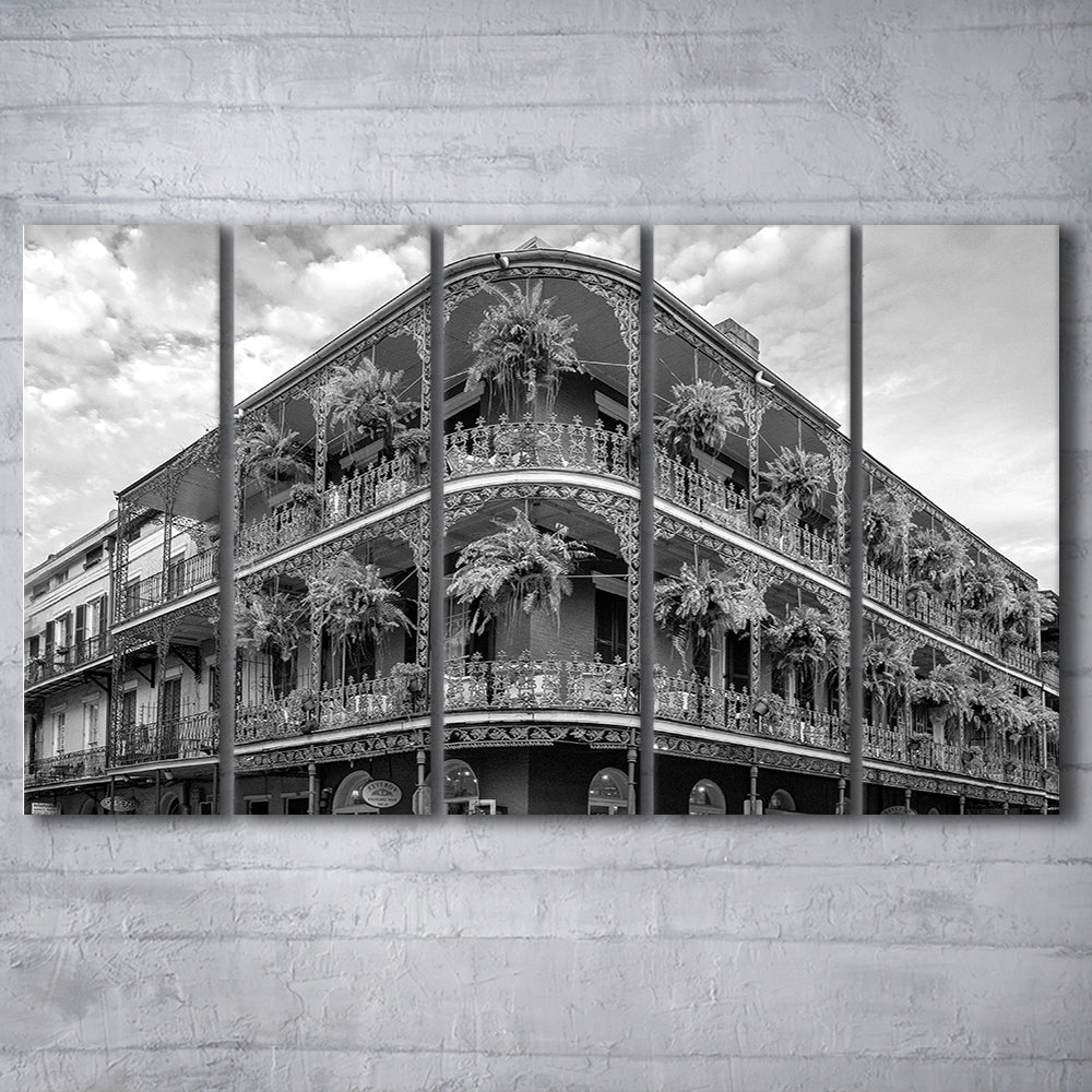 French Quarter New Orleans Los Angeles, Black and White, Vintage Wall Art, 5 Pieces Large Canvas Print