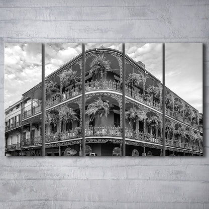 French Quarter New Orleans Los Angeles, Black and White, Vintage Wall Art, 5 Pieces Large Canvas Print