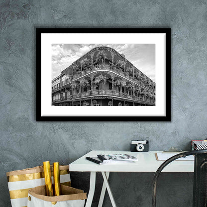 French Quarter New Orleans Los Angeles, Black and White, Vintage Wall Art, Framed Art Print White Border Wall Decor