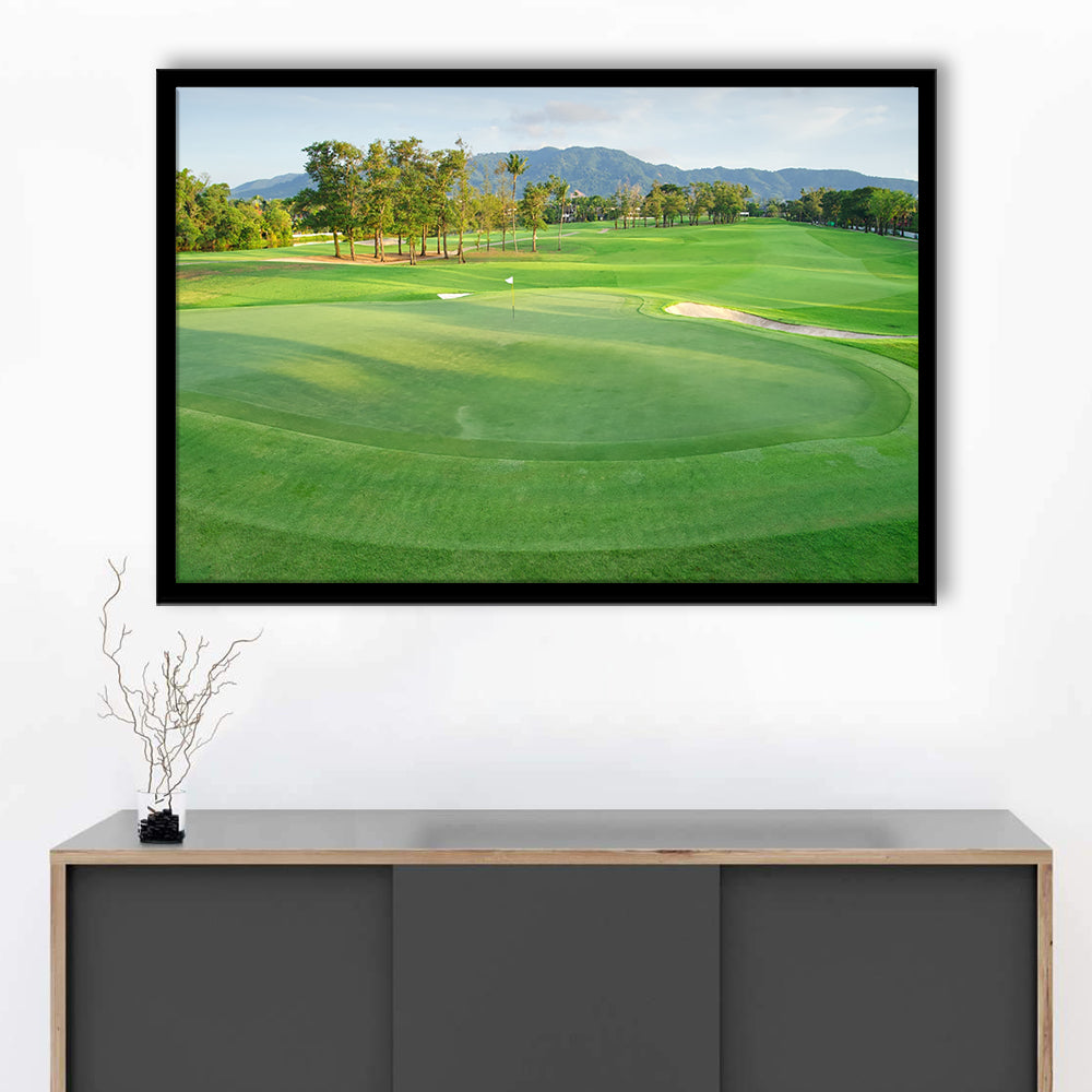 Fresh Green Grass On The Golf Course, Framed Art Print Wall Decor, Picture Framed