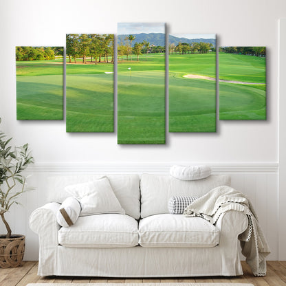 Fresh Green Grass On The Golf Course, Golf Art Print, 5 Pieces Mixed Canvas Print Wall Art