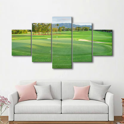 Fresh Green Grass On The Golf Course, Golf Art Print, 5 Pieces Mixed Canvas Print Wall Art