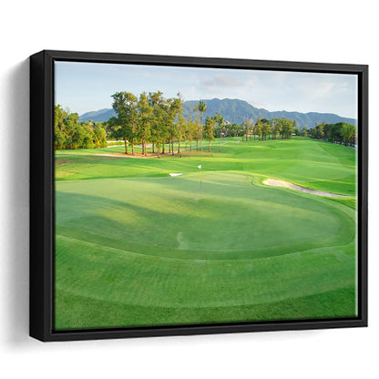 Fresh Green Grass On The Golf Course, Floating Framed Canvas Print Wall Art