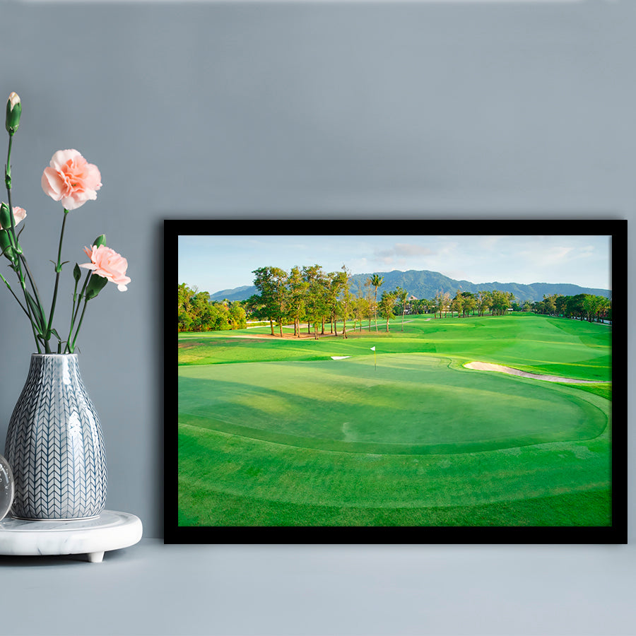 Fresh Green Grass On The Golf Course, Framed Art Print Wall Decor, Picture Framed