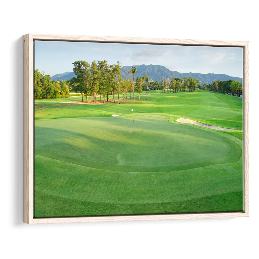 Fresh Green Grass On The Golf Course, Floating Framed Canvas Print Wall Art