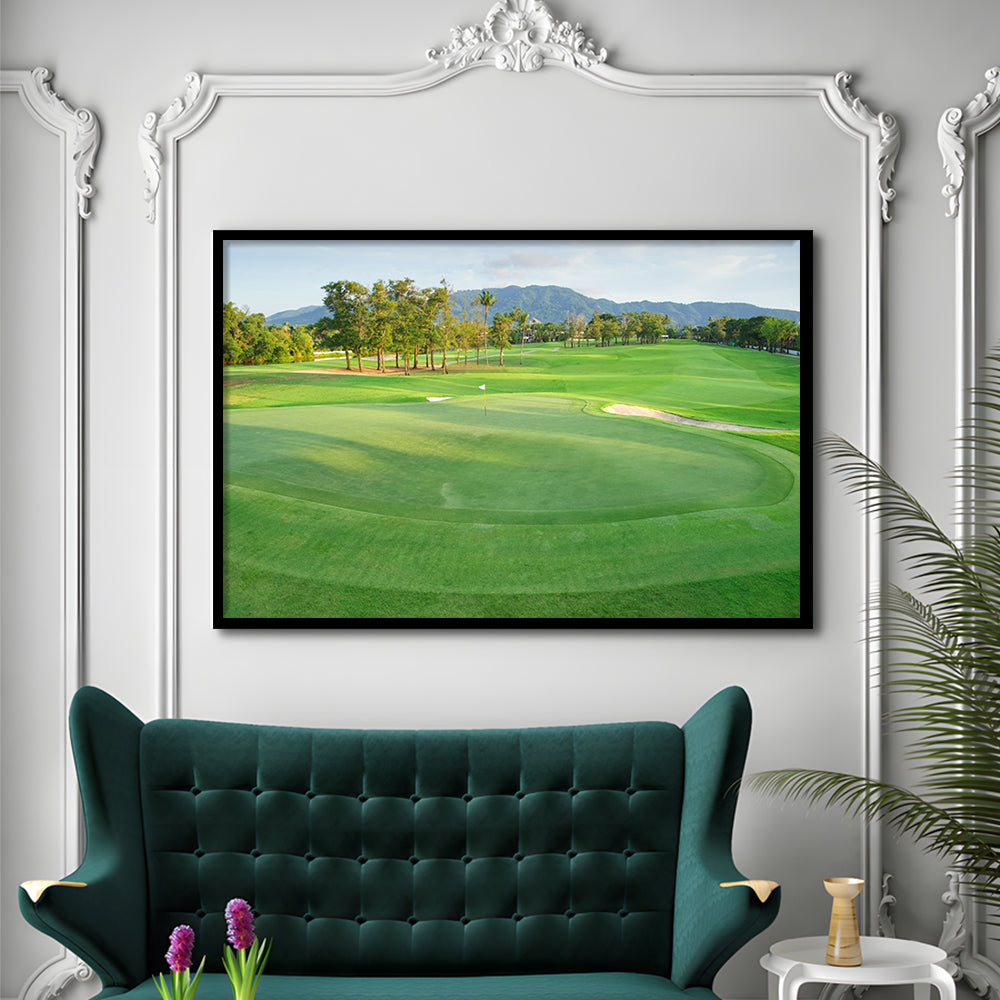 Fresh Green Grass On The Golf Course, Framed Art Print Wall Decor, Picture Framed