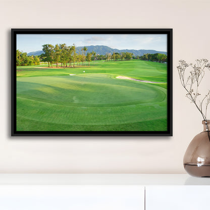 Fresh Green Grass On The Golf Course, Floating Framed Canvas Print Wall Art