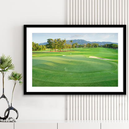 Fresh Green Grass On The Golf Course, Goft Art Print, Framed Art Print White Border Wall Decor