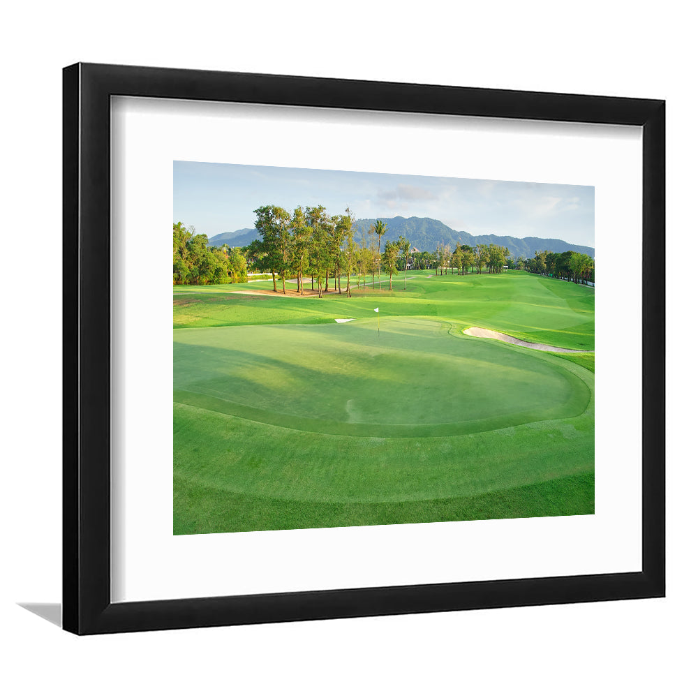 Fresh Green Grass On The Golf Course, Goft Art Print, Framed Art Print White Border Wall Decor