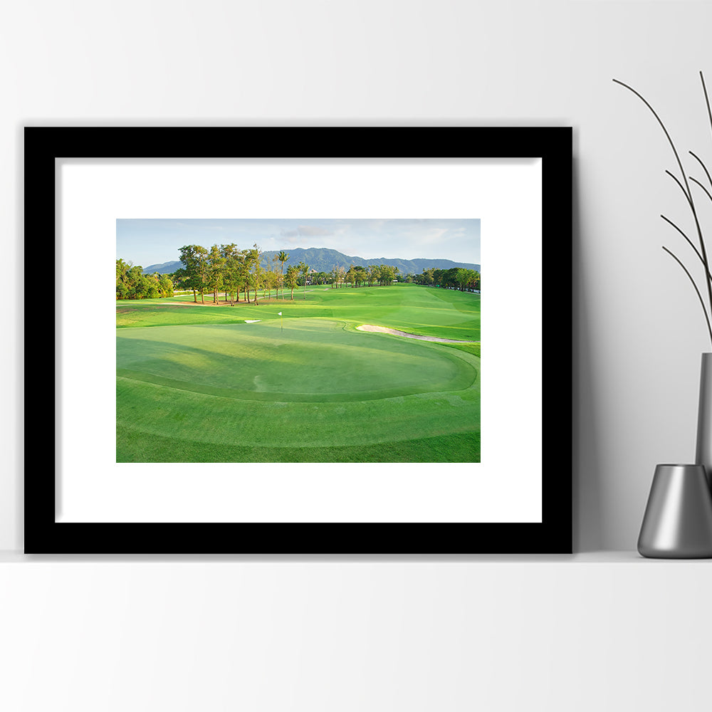 Fresh Green Grass On The Golf Course, Goft Art Print, Framed Art Print White Border Wall Decor