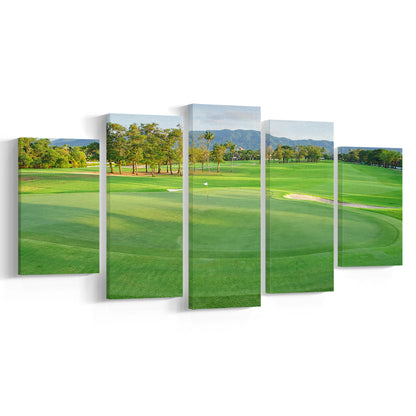 Fresh Green Grass On The Golf Course, Golf Art Print, 5 Pieces Mixed Canvas Print Wall Art