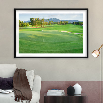 Fresh Green Grass On The Golf Course, Goft Art Print, Framed Art Print White Border Wall Decor
