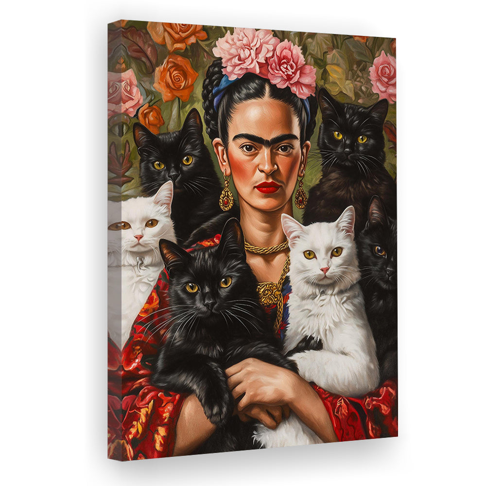 Frida Kahlo Self-Portrait With Cats Print, Vintage Frida Kahlo, Cat Lovers Gift Idea, Canvas Print, Canvas Decor