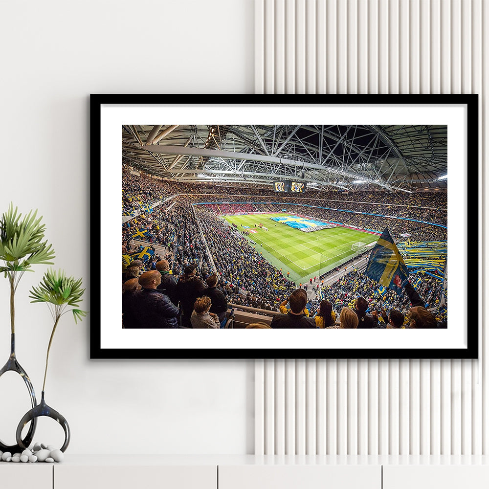 Friends Arena, Stadium Canvas, Sport Art, Gift for him, White Border Framed Art Print Wall Decor