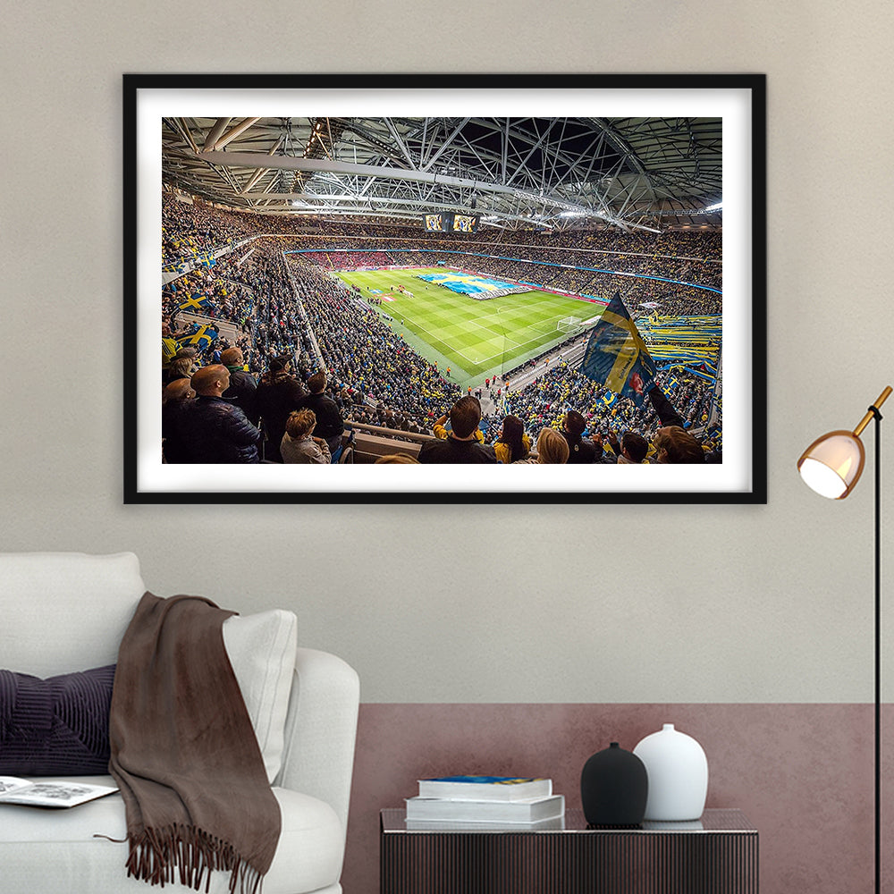 Friends Arena, Stadium Canvas, Sport Art, Gift for him, White Border Framed Art Print Wall Decor