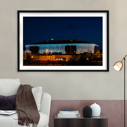 Friends Arena in Stockholm, Stadium Canvas, Sport Art, Gift for him, White Border Framed Art Print Wall Decor