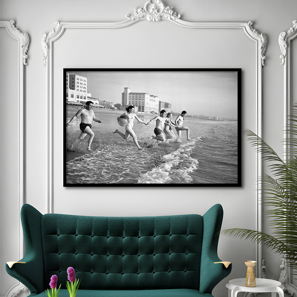 Friends at the Beach Black and White Art Coastal Wall Art, Framed Art Print Wall Decor