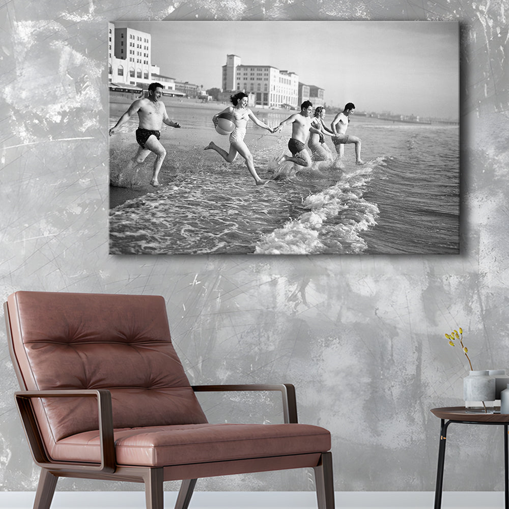 Friends at the Beach Black and White Art Coastal Wall Art, Canvas Print Wall Art Decor