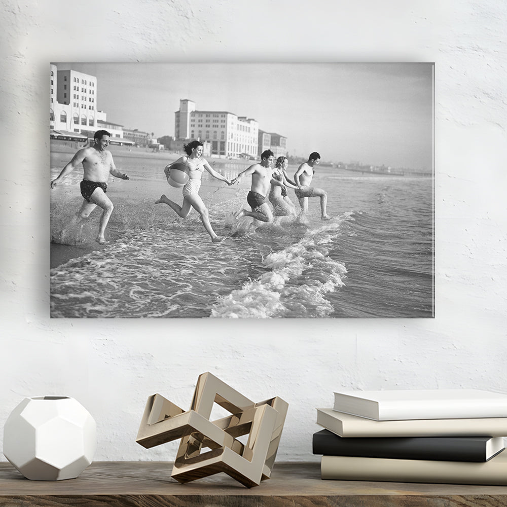 Friends at the Beach Black and White Art Coastal Wall Art, Canvas Print Wall Art Decor
