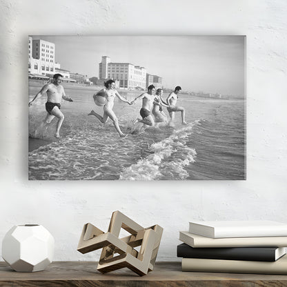 Friends at the Beach Black and White Art Coastal Wall Art, Canvas Print Wall Art Decor