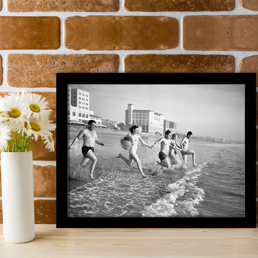 Friends at the Beach Black and White Art Coastal Wall Art, Framed Art Print Wall Decor