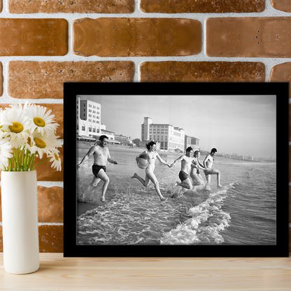 Friends at the Beach Black and White Art Coastal Wall Art, Framed Art Print Wall Decor