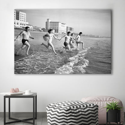 Friends at the Beach Black and White Art Coastal Wall Art, Canvas Print Wall Art Decor