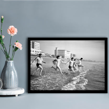 Friends at the Beach Black and White Art Coastal Wall Art, Framed Art Print Wall Decor